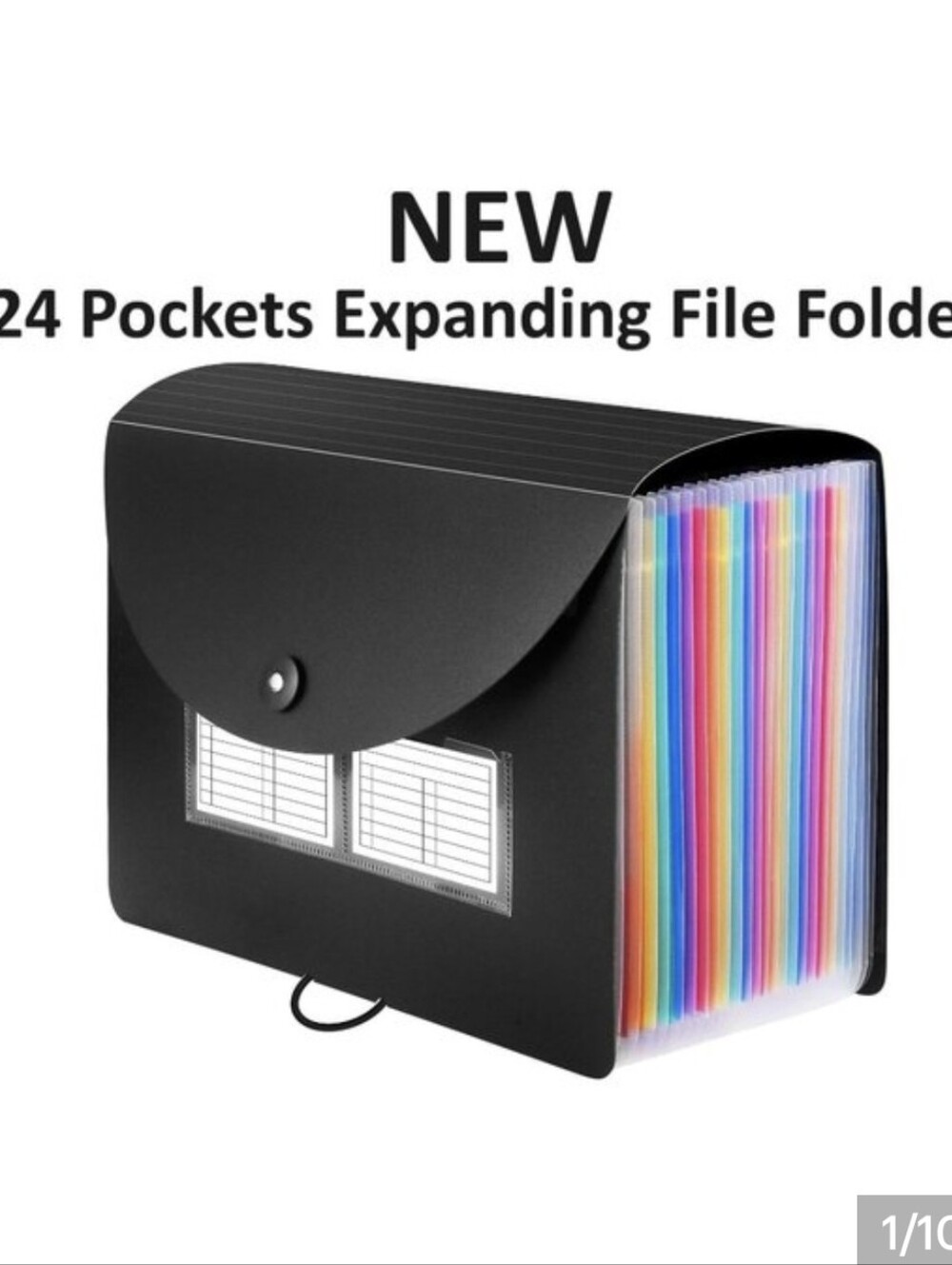 24-Pocket Expanding File Folder - Black with Rainbow Dividers